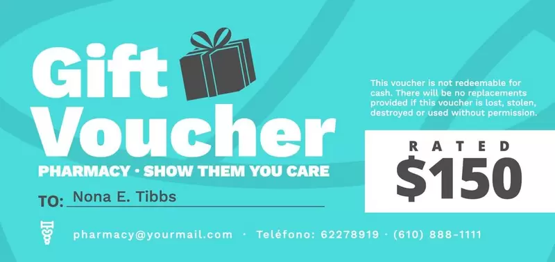 Gift voucher template for pharmacies to edit online and customize