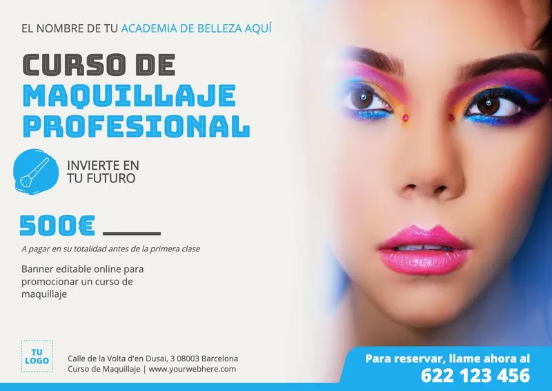 Banner para editar online para promocionar cursos de maquillaje