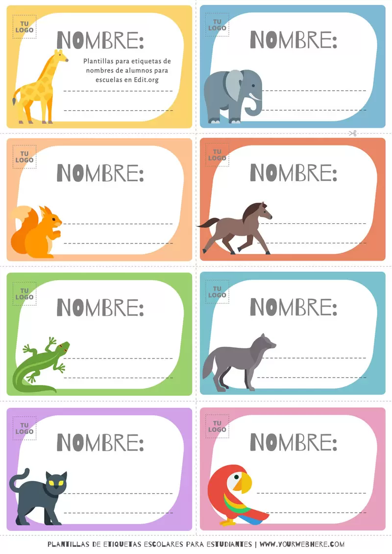 Etiquetas para poner nombres alumnos con animales