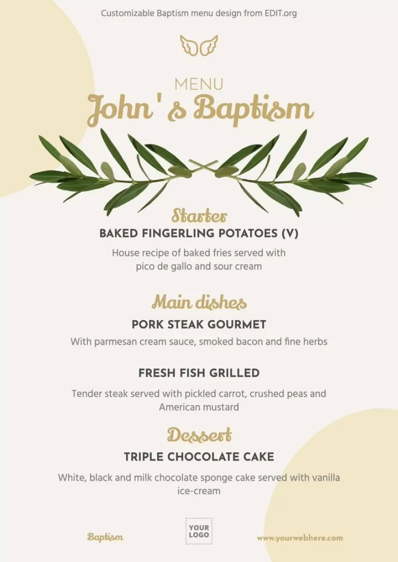 Modello di menu del battesimo personalizzabile gratuitamente