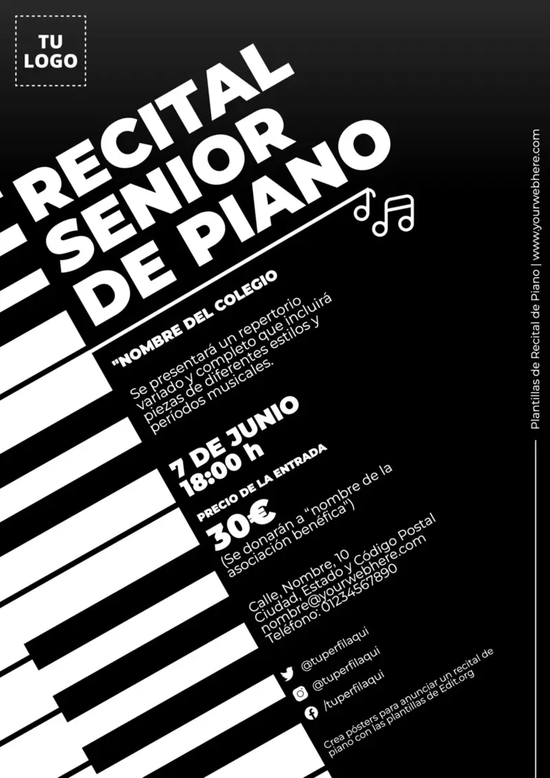 Crea un cartel de Recital de piano personalizado online