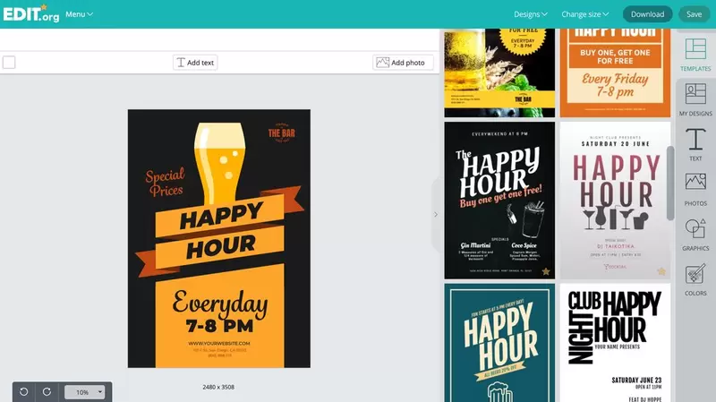 Editable graphic designs to promote happy hour promotions