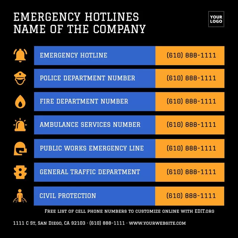 Elenco di emergenza e proprietari di case stampabile con numeri di telefono 