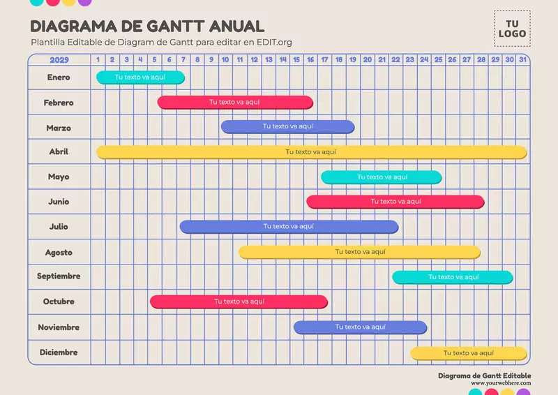 Plantilla para Diagrama de Gantt excel editable online