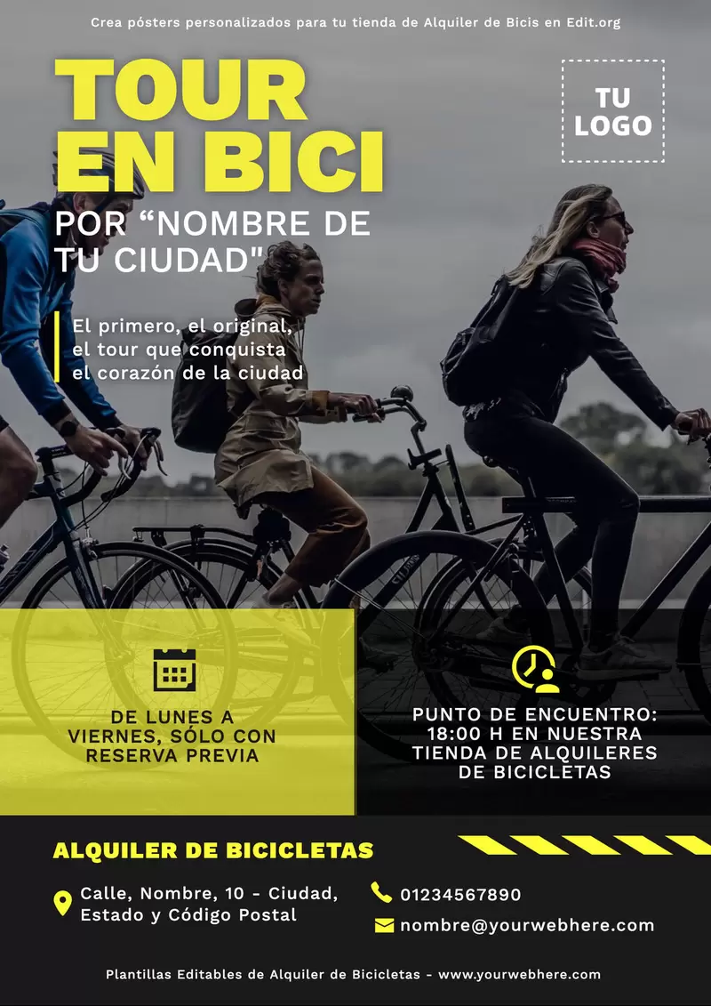 Crea gratis carteles para anunciar un tour en bici por la ciudad