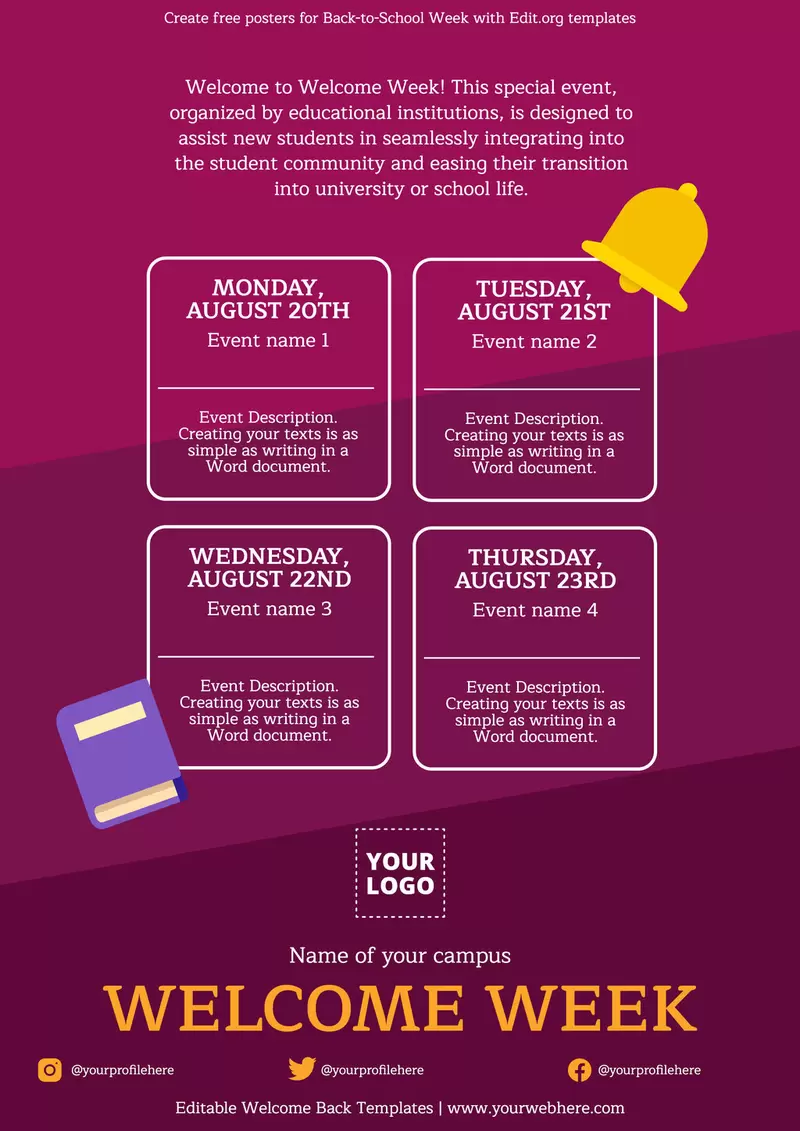 Printable Welcome Week poster designs for free