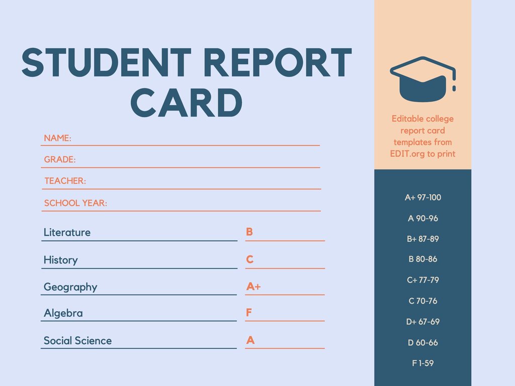 Customizable student report card templates Pertaining To Blank Report Card Template