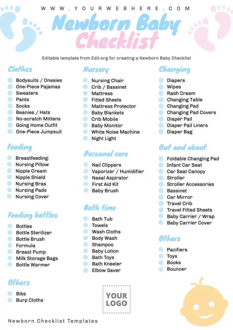 Printable Newborn Checklist Templates