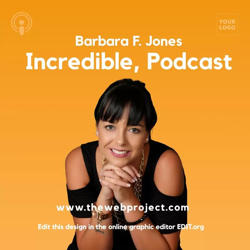 Modèle de couverture de podcast avec couleur de fond et photo de femme