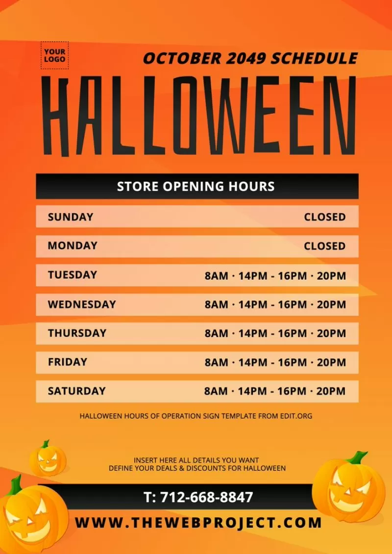 Halloween hours sign for door to customize and print