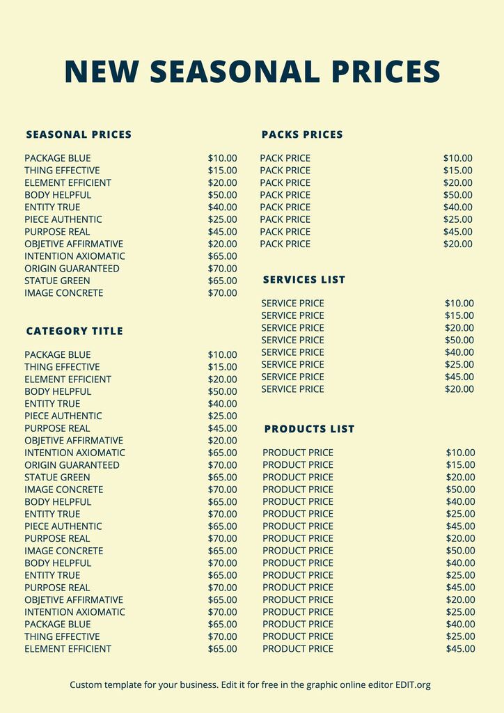 Price List Templates