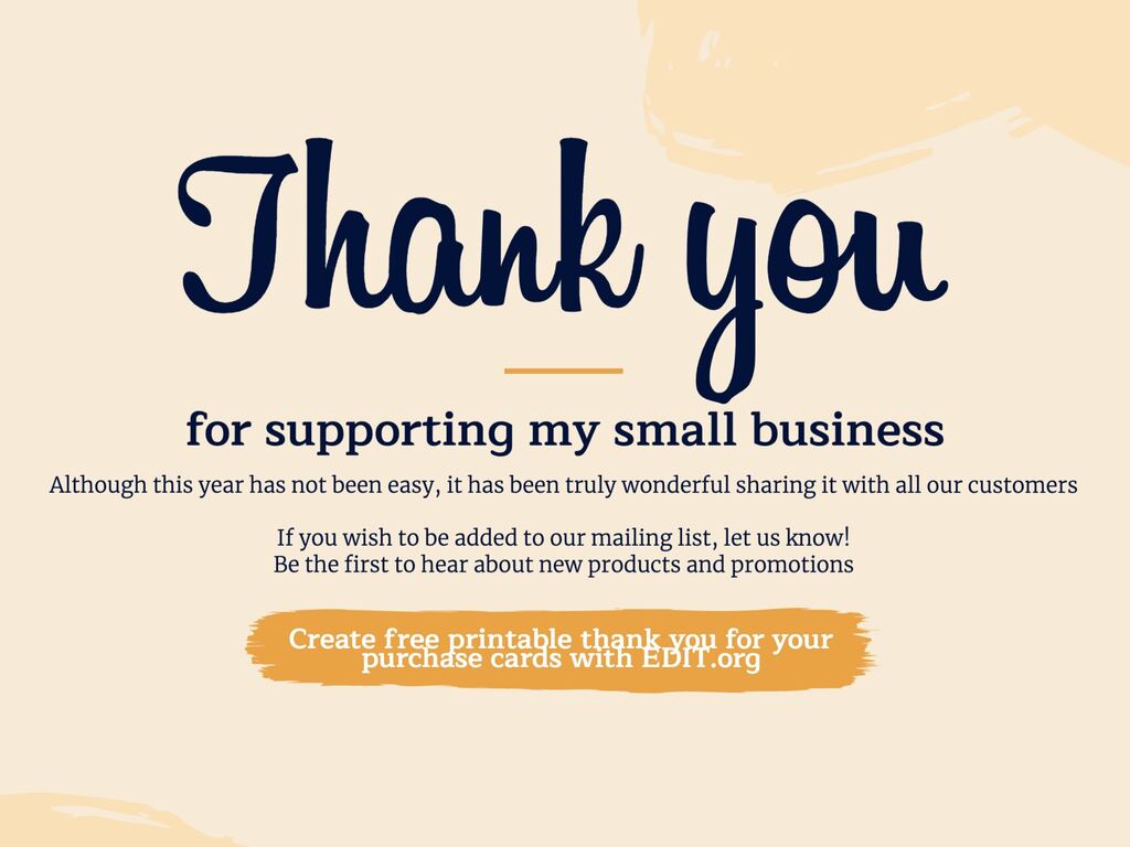 Printable Thank You For Your Purchase Card Template Free