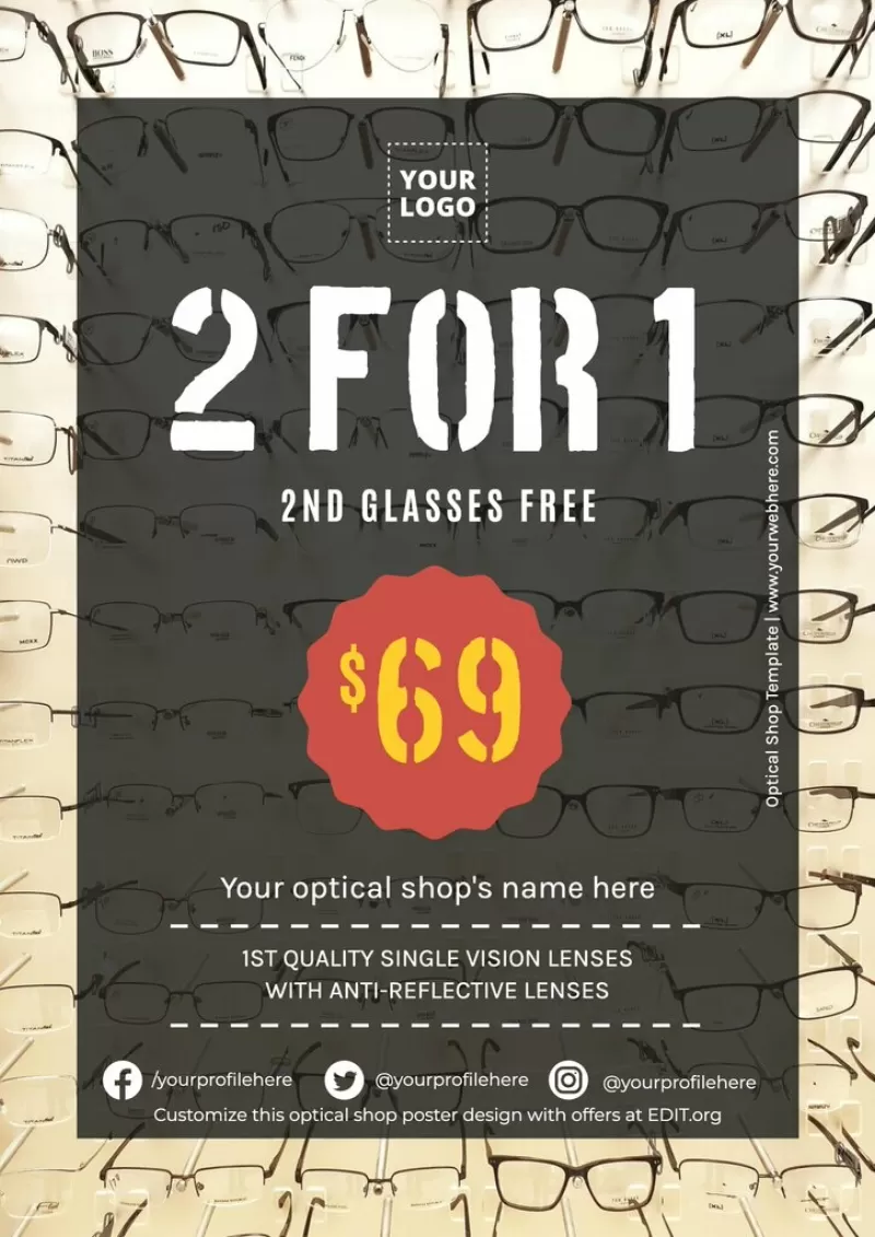 Free editable posters for optical shop discounts and offers