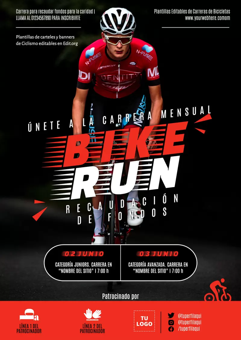 Flyer editable para carrera de bicicletas de recaudación de fondos