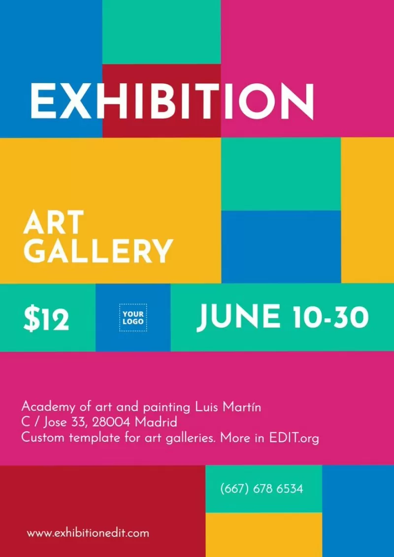 Online editable template for posters and flyers to promote an art exhibition