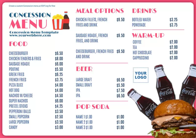 Create a concession menu template online free