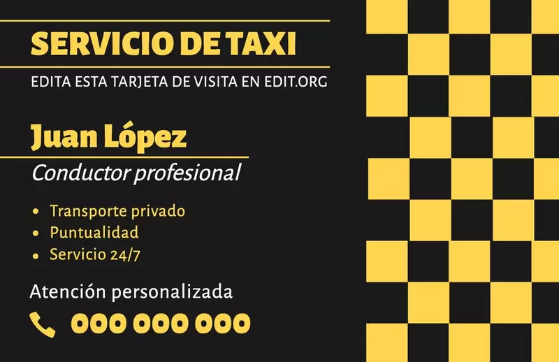 Plantilla de tarjeta de visita o presentación para Servicios de Taxi, editable online gratis