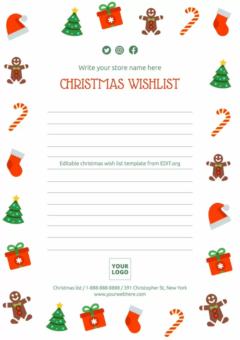 Editable Christmas wish list template