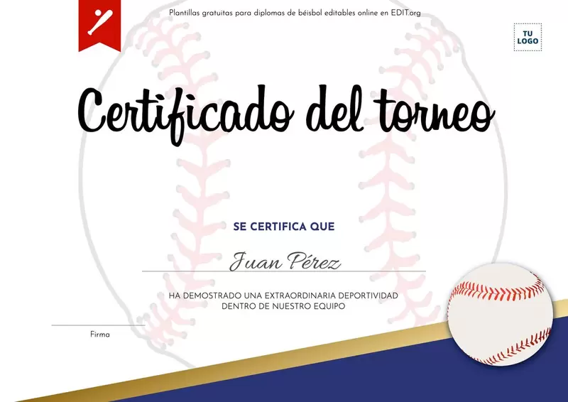 Certificados de torneo de béisbol personalizables online