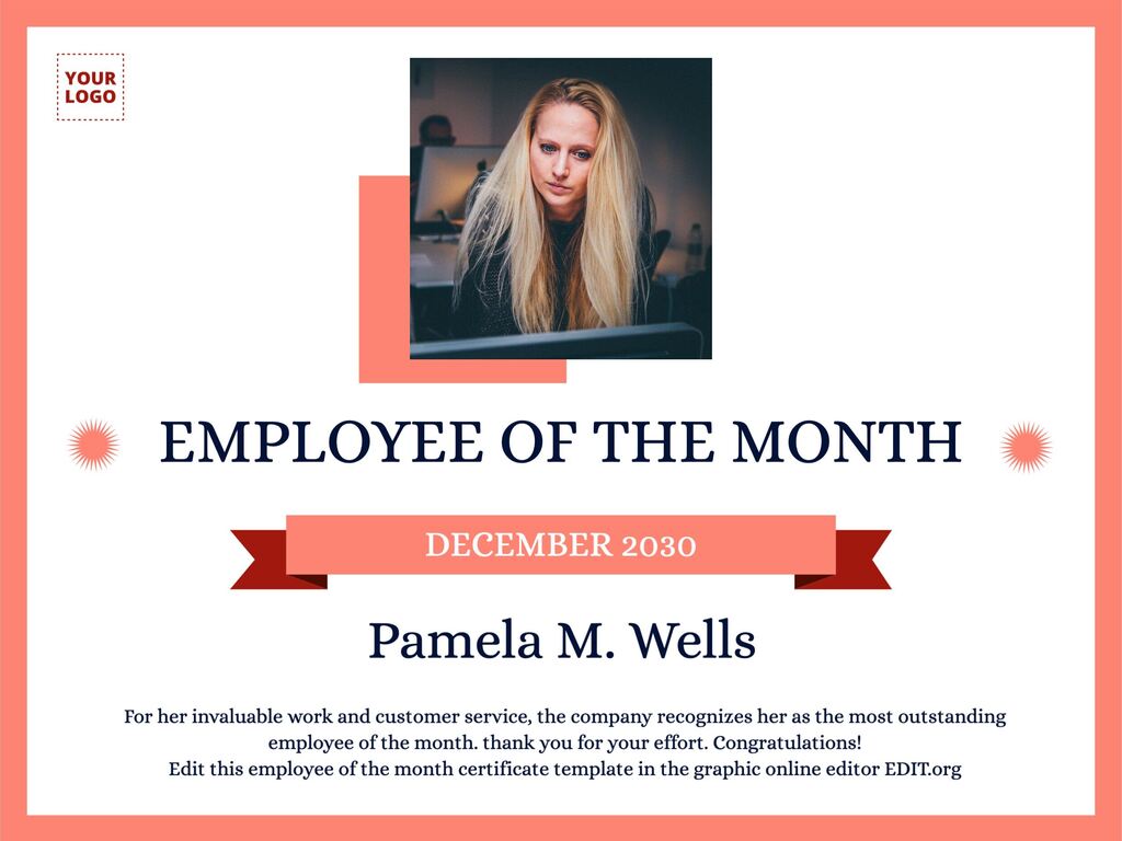 Editable employee of the month certificate templates With Employee Of The Month Certificate Template With Picture