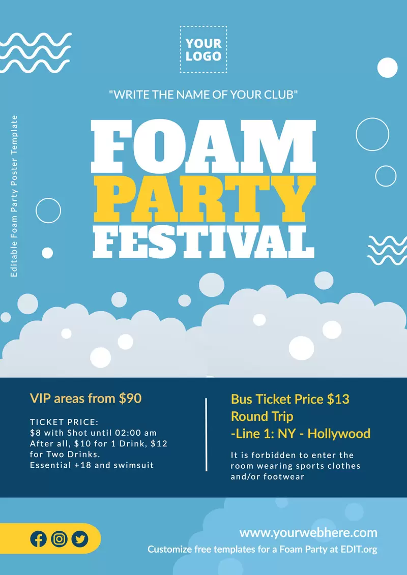 Customizable Foam Party template to download