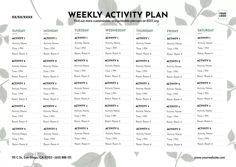 Calendari settimanali stampabili da modificare e scaricare