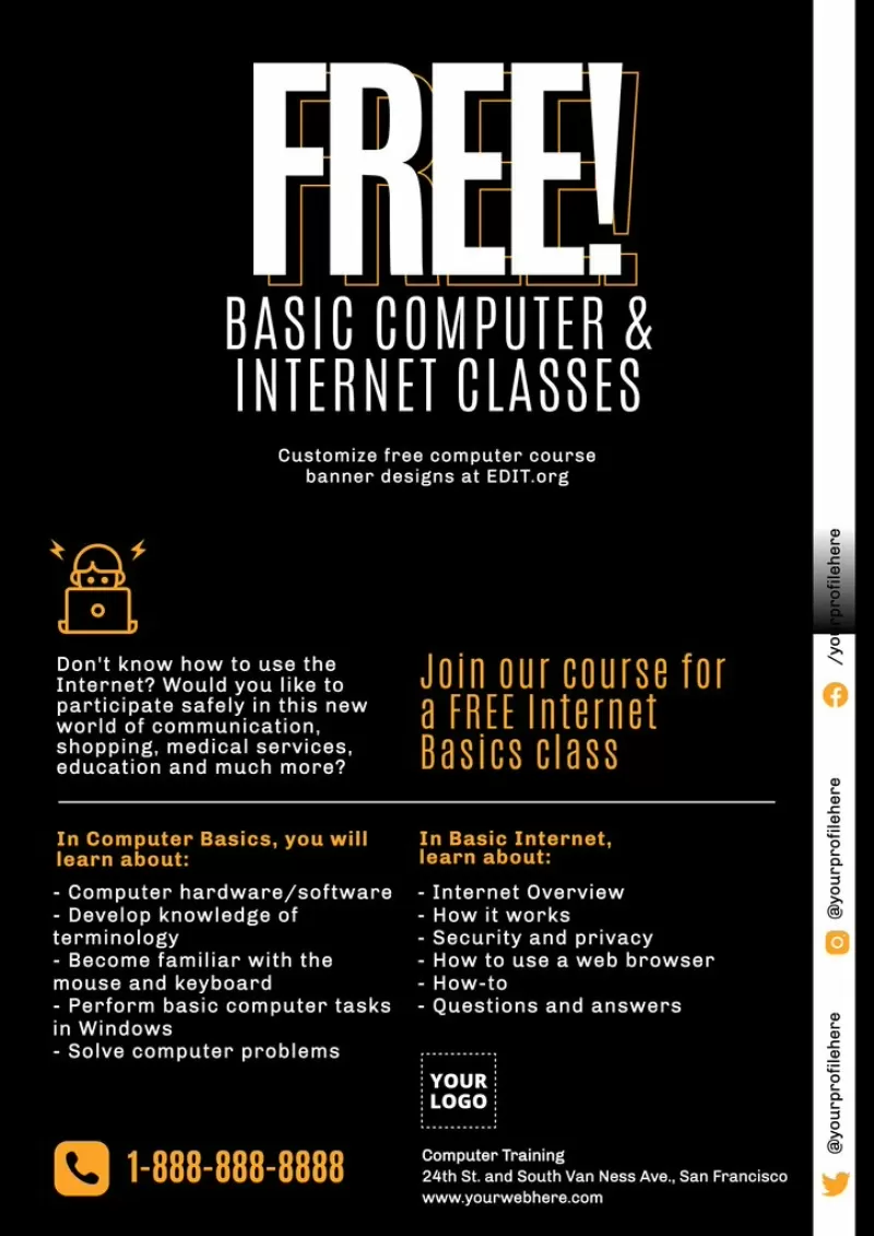 Editable brochure design for computer courses