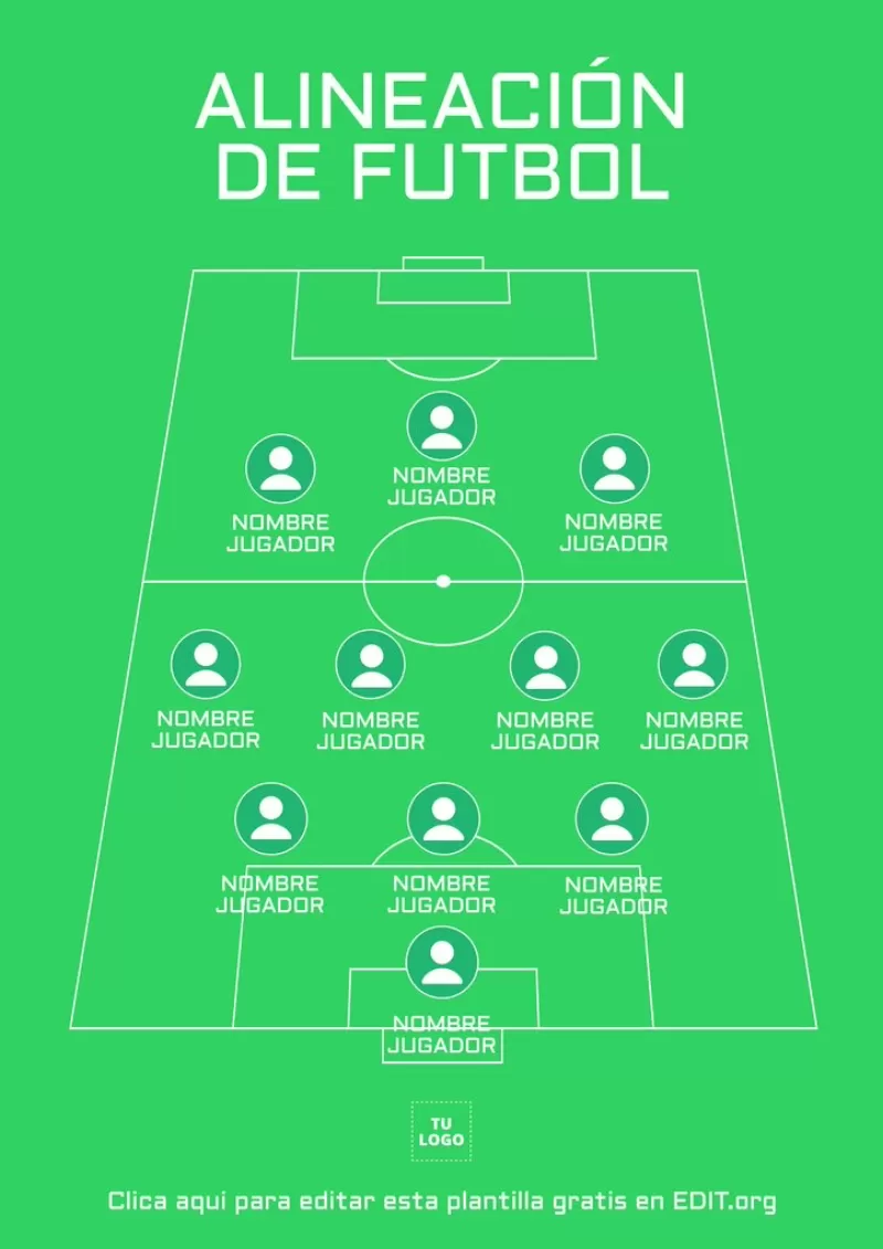 Plantilla editable online para hacer la alineación del equipo de fútbol para cada partido