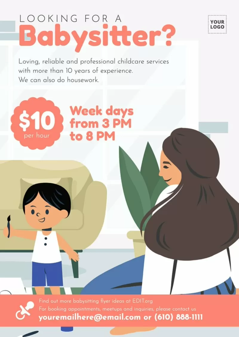 Customizable babysitting poster templates