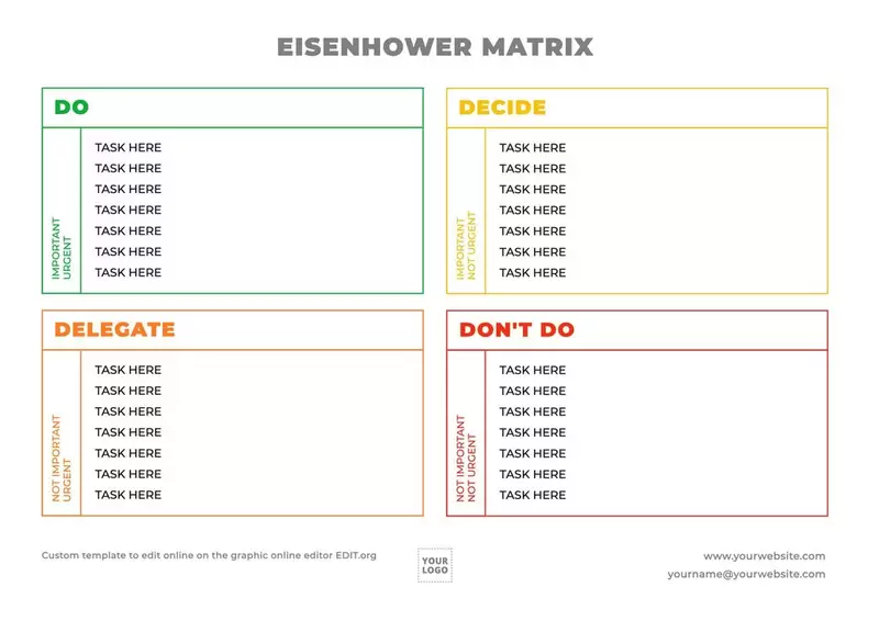 Eisenhower Matrix decision box template with colors to edit online for free