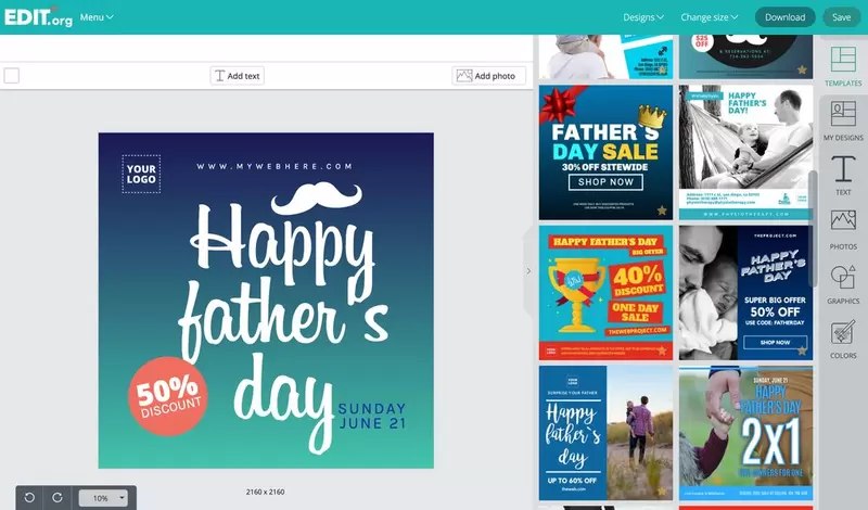 Editable graphic designs to promote father's day