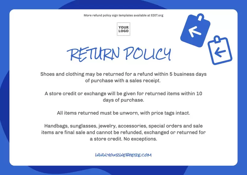 Customizable return policy sign