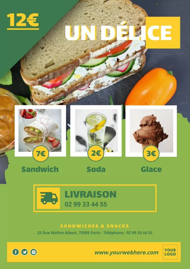 Menu vert et personnalisable pour sandwich
