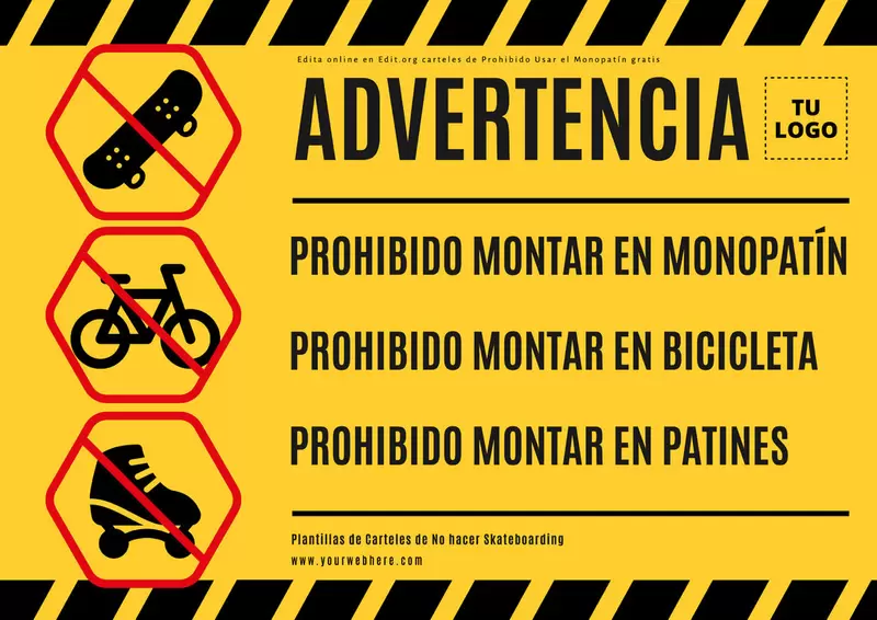 Edita un cartel prohibido el uso del monopatín para negocios