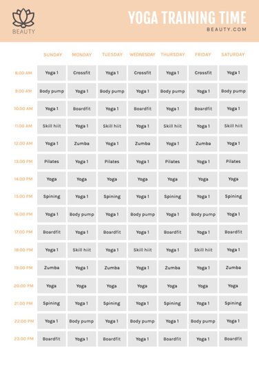 Gym activities schedule online templates