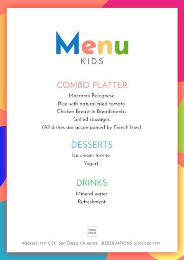 Kids menu templates for cafes and restaurants