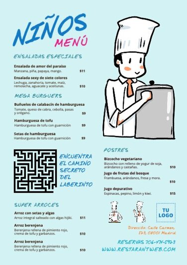 Edita un menú infantil