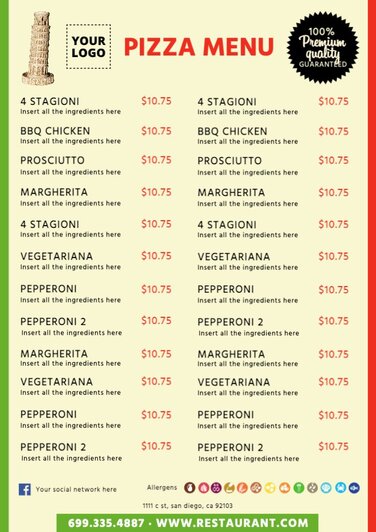 Edit a pizza menu template