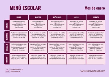 Edita un menú escolar