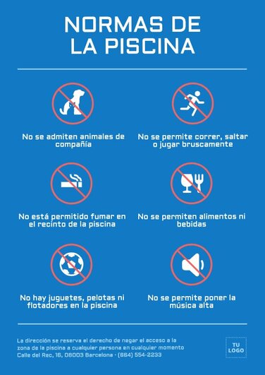 Editar online carteles de señalización y normas para piscinas