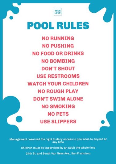 Bearbeite ein Regelschild für Schwimmbäder