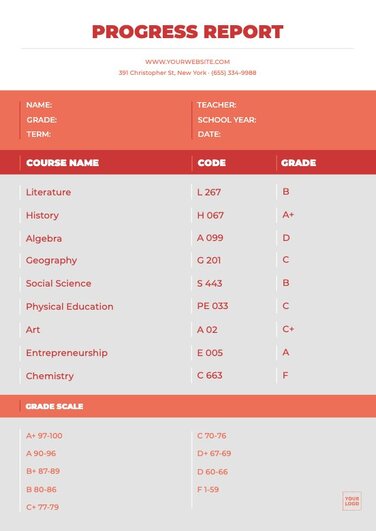 Student Report Design Customizable Student Report Card Templates