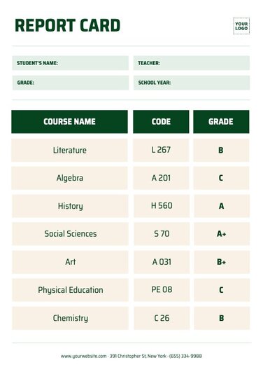 Customizable Student Report Card Templates