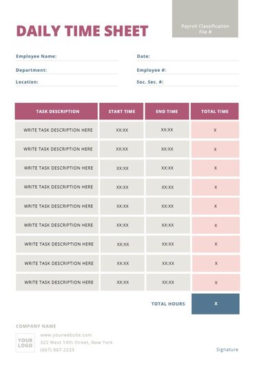 Online editable timesheet templates