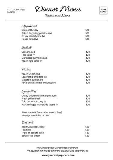 Download Dinner Menu (PDF file) - Monastero's - Ristorante