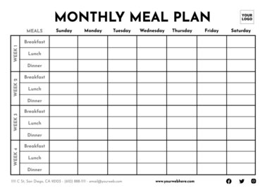 Monthly Meal Plan Templates