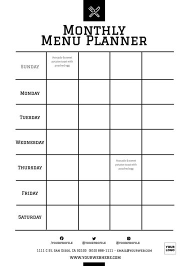 Monthly Meal Plan Templates