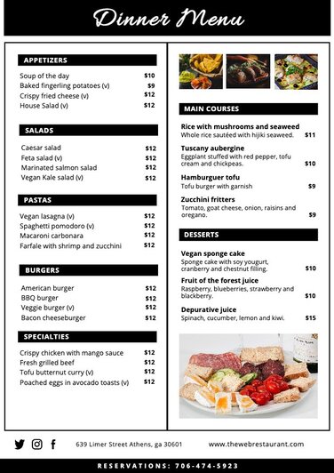 Free printable dinner menu templates