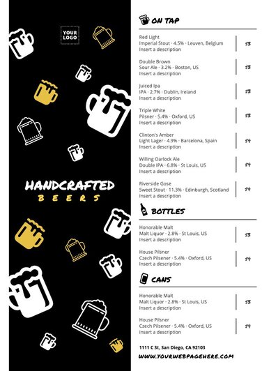 Modifier un modèle de carte des boissons