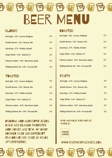 Modifier un modèle de carte des boissons